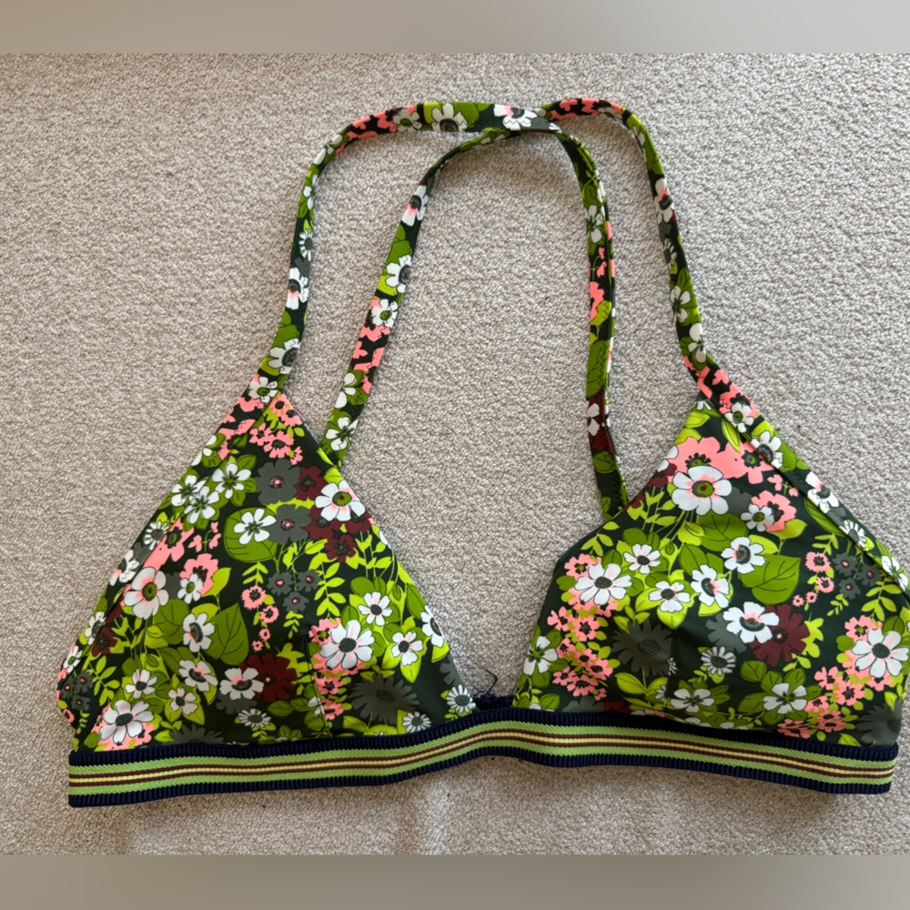 Aerie Green Floral Bikini Top